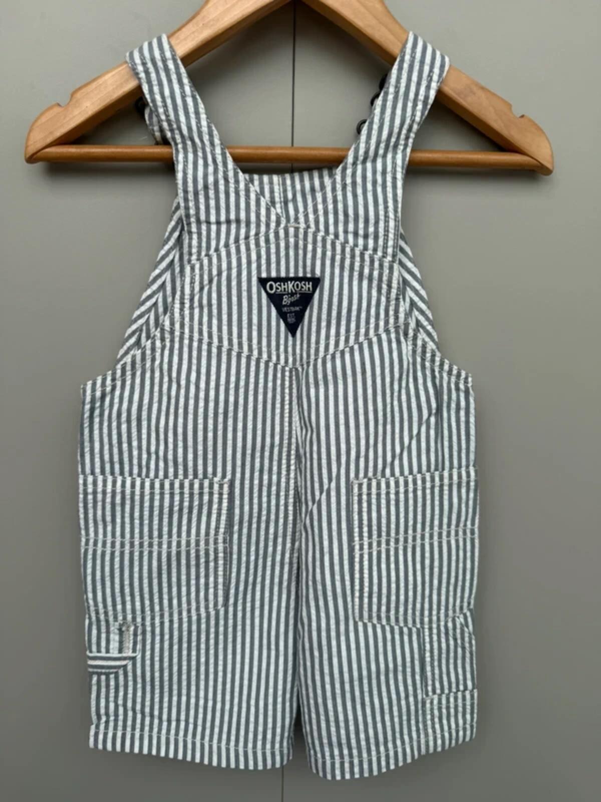 Oshkosh Grey Striped Shortalls 12M
