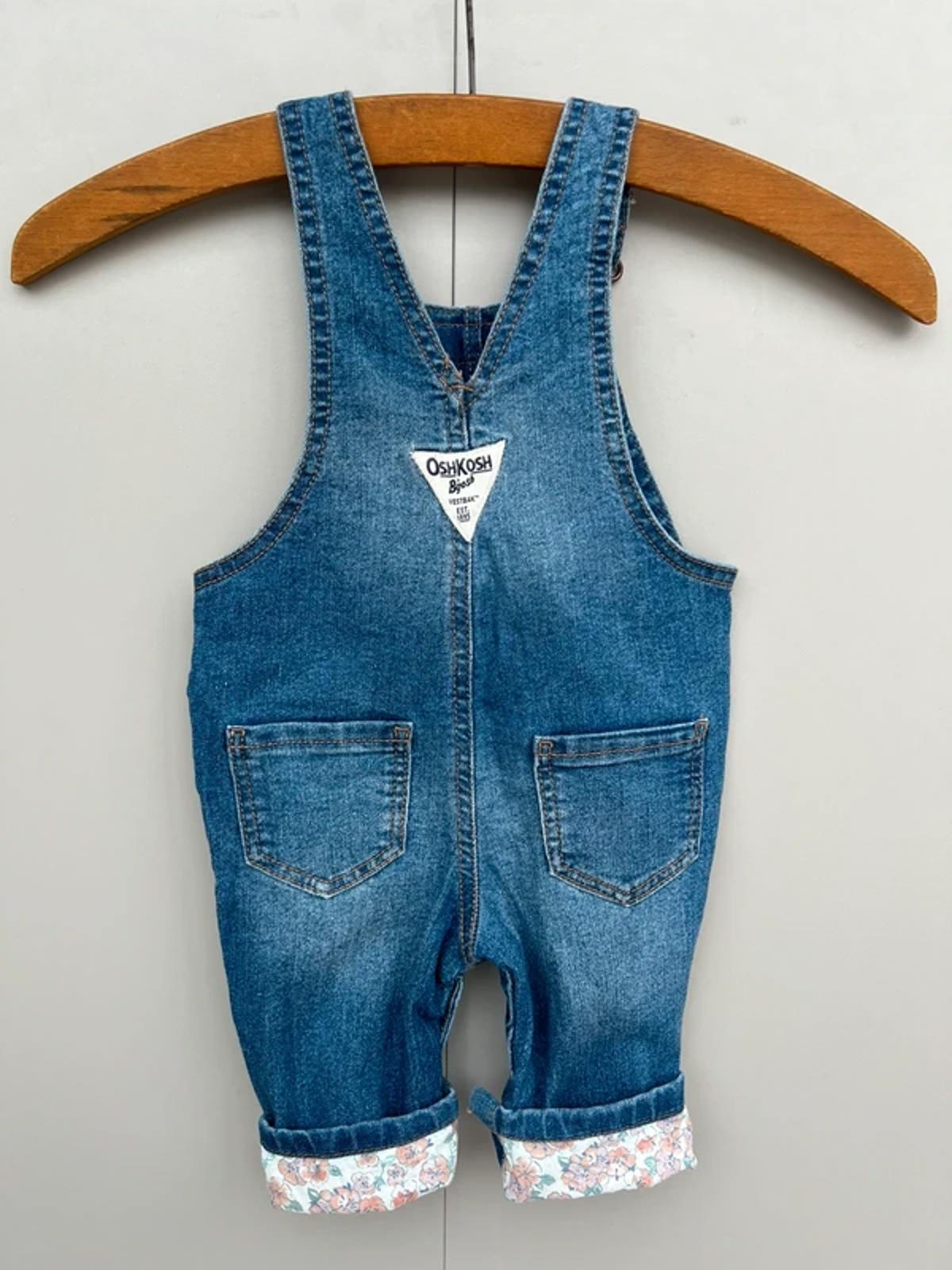 Oshkosh Floral Denim Turn Up Dungarees 6M