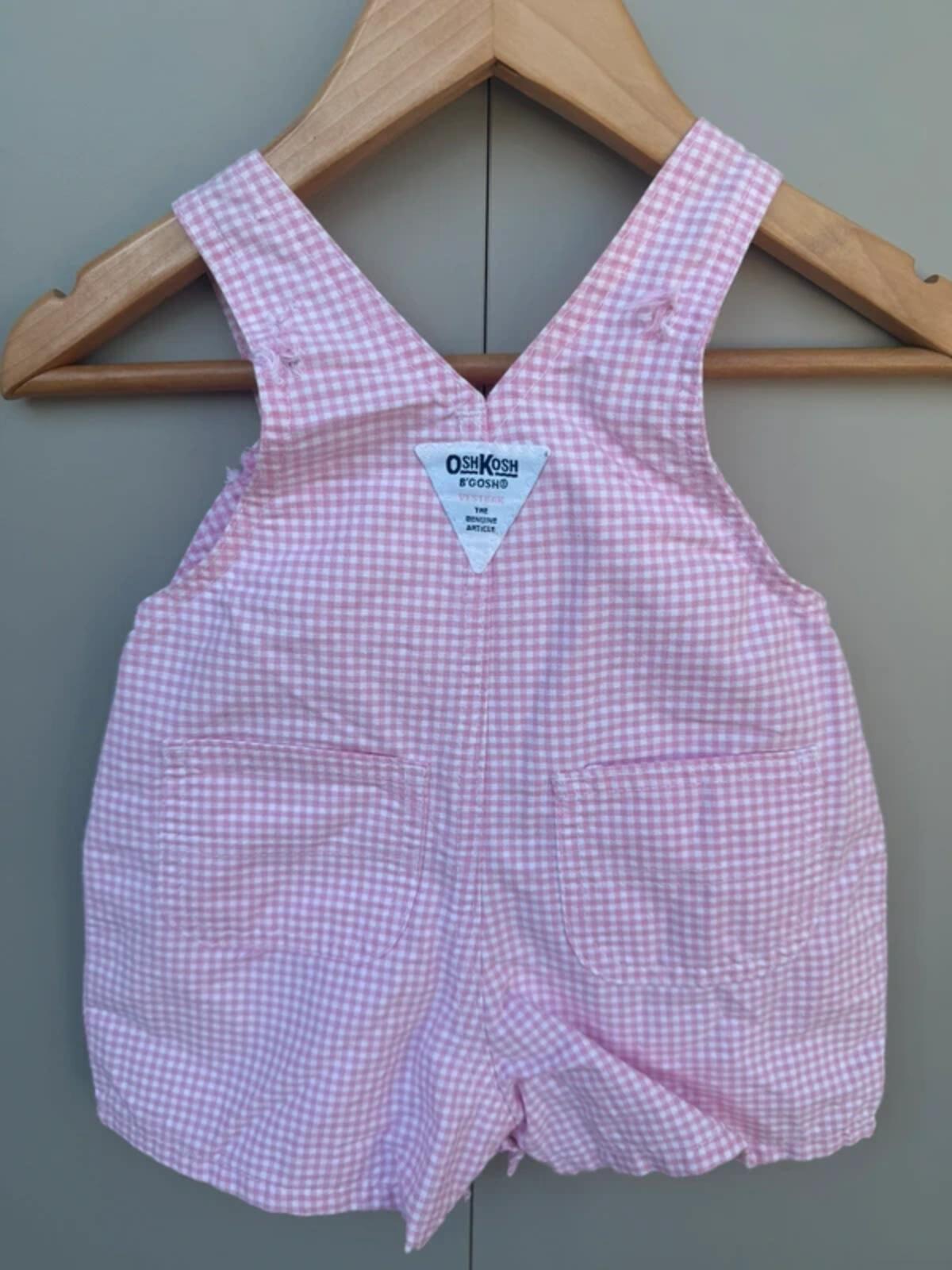 RARE Oshkosh 90s Vintage Shortall Gingham Pink Dungarees 12M