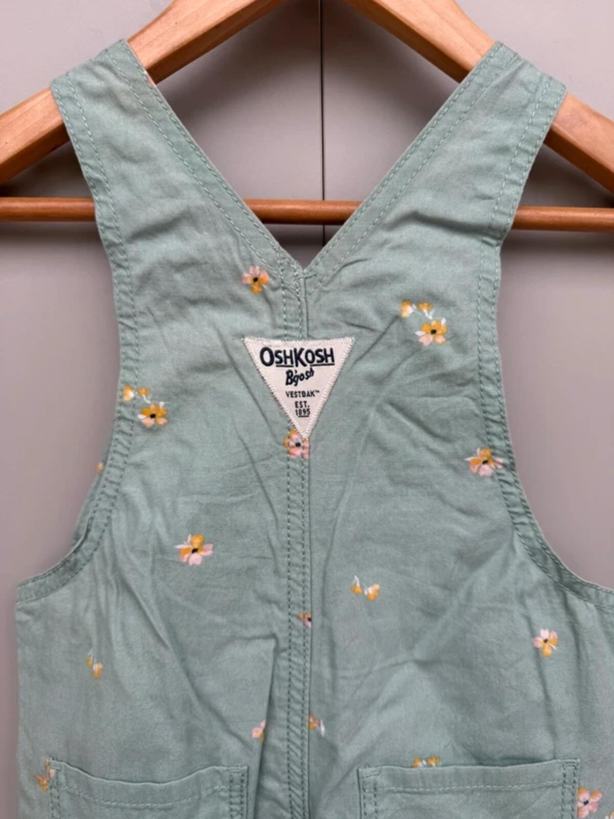Oshkosh Green Floral Dungaree Shortalls 18M