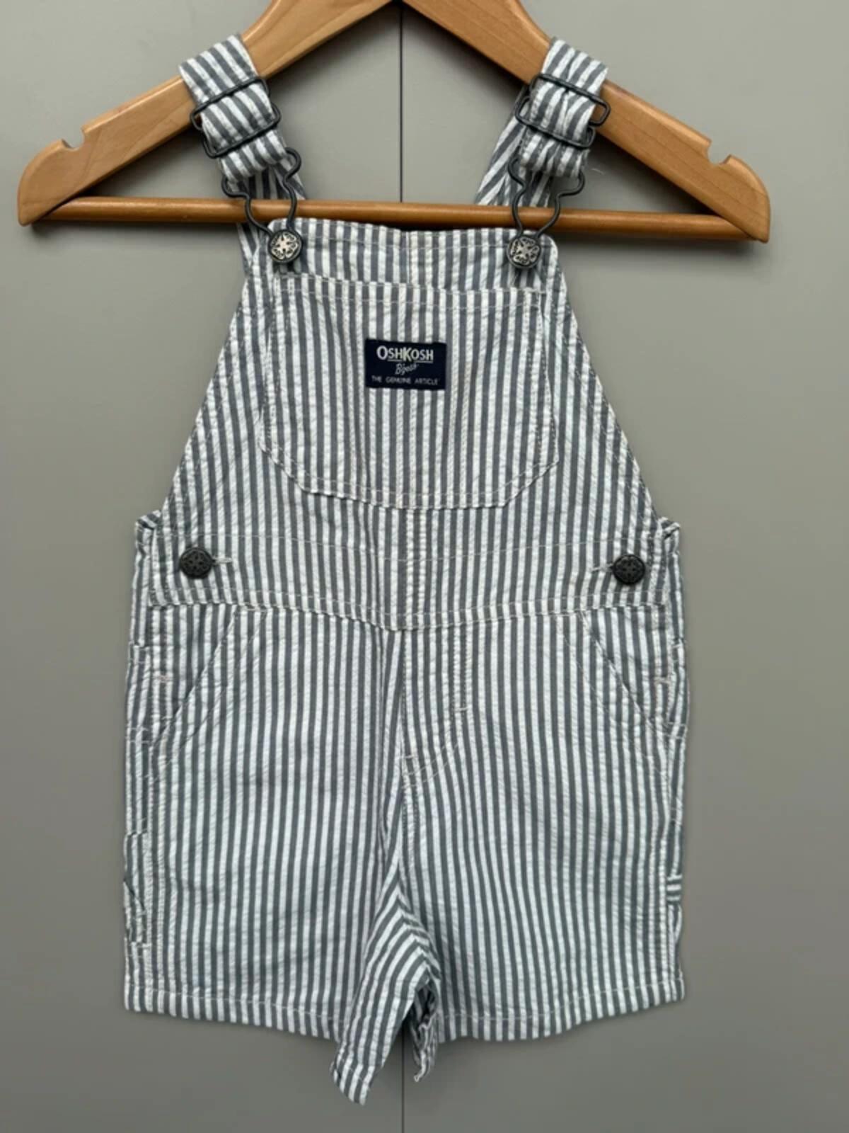Oshkosh Grey Striped Shortalls 12M