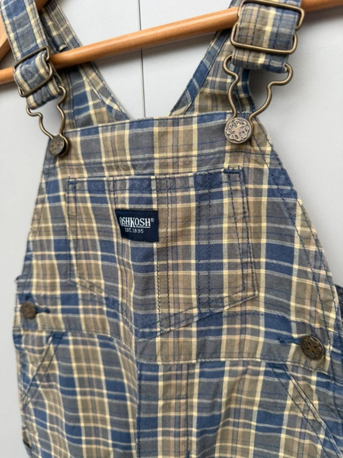 Oshkosh Vintage Khaki Check Dungarees 18M