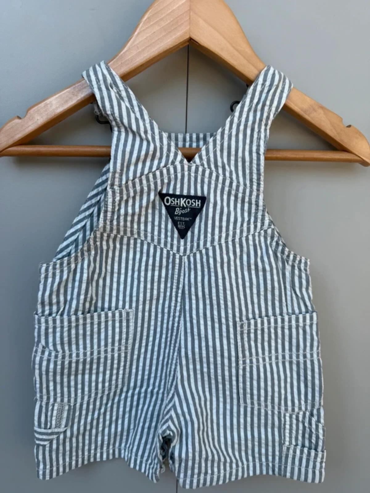 Oshkosh Hickory Striped Grey Dungarees 3M