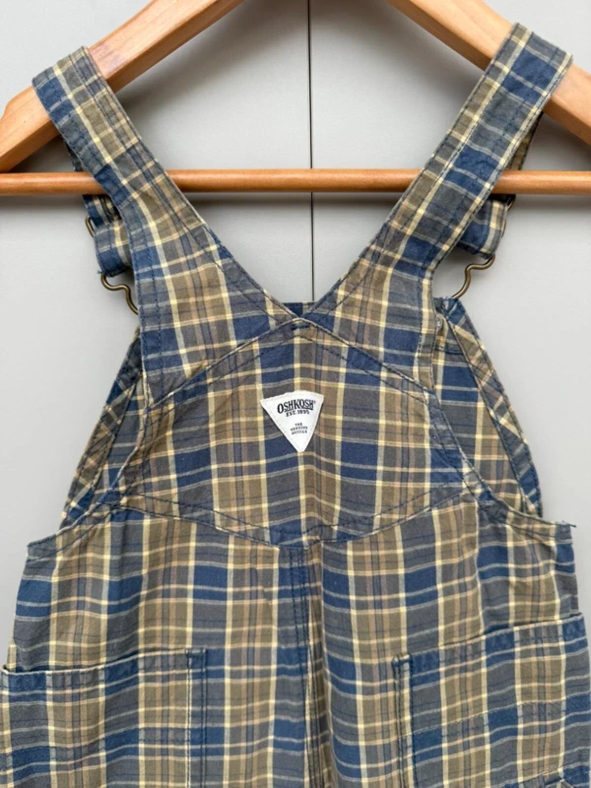 Oshkosh Vintage Khaki Check Dungarees 18M