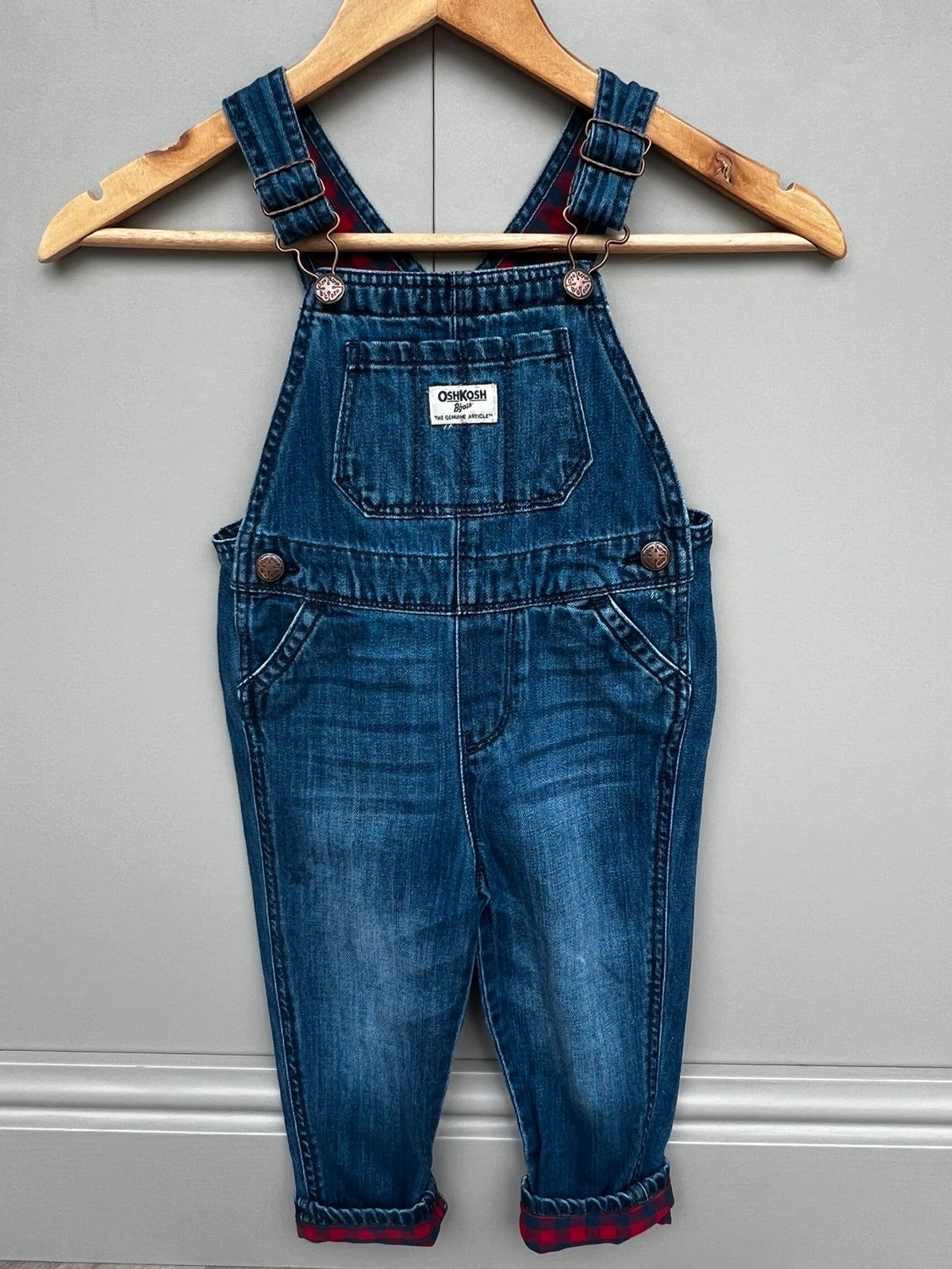 Oshkosh Denim Red Gingham Dungarees 18M (Play condition)