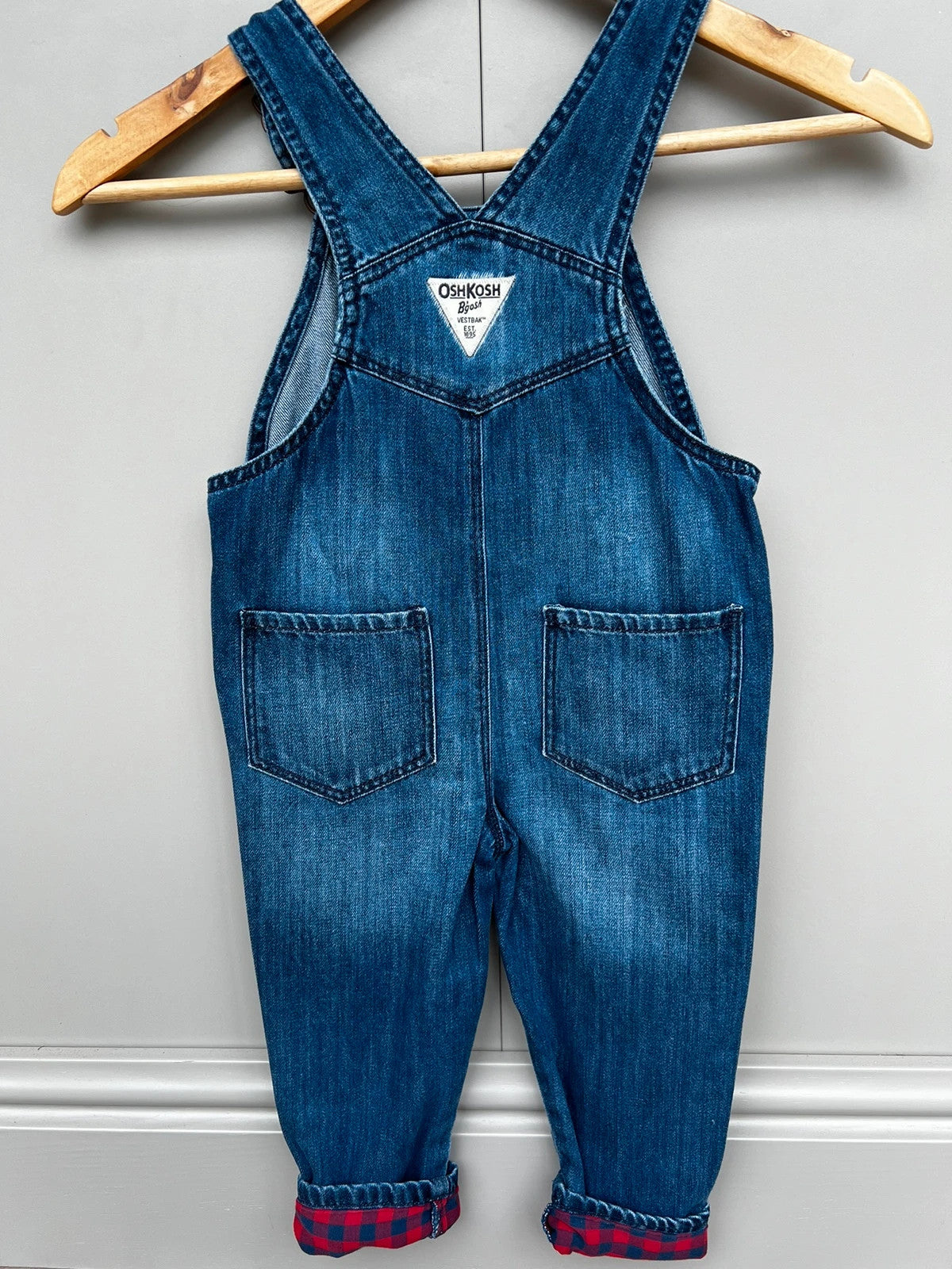 Oshkosh Denim Red Gingham Dungarees 18M (Play condition)