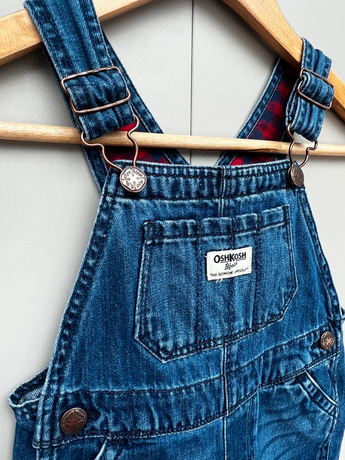 Oshkosh Denim Red Gingham Dungarees 18M (Play condition)