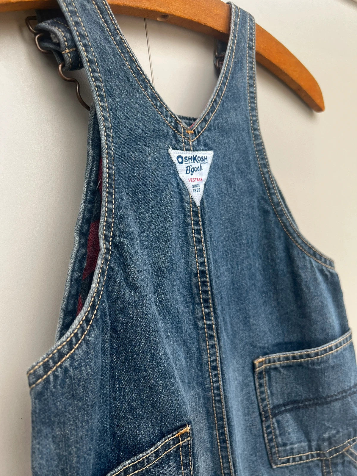 Oshkosh Red Gingham Turn Up Denim Dungarees 24M