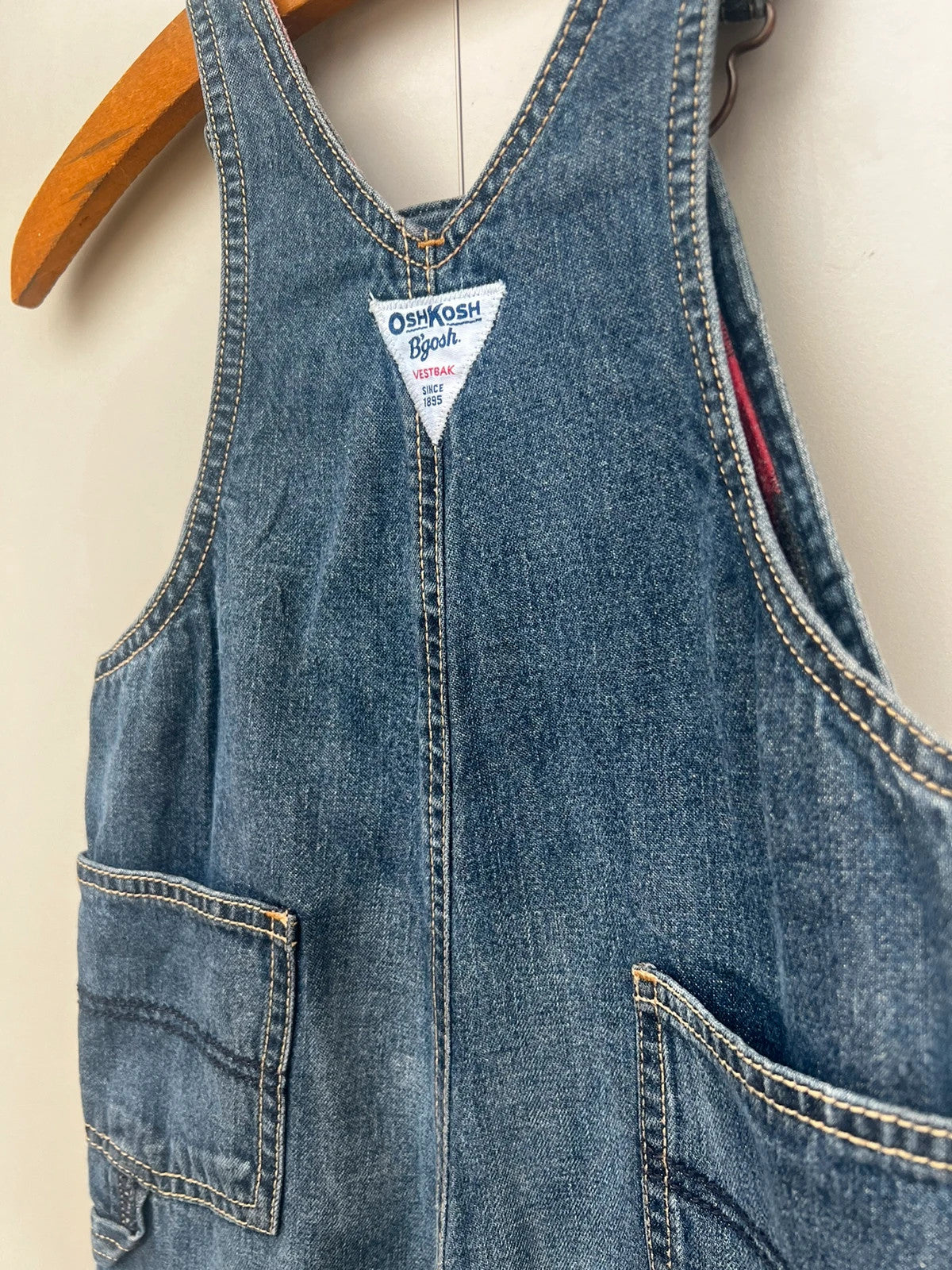 Oshkosh Red Gingham Turn Up Denim Dungarees 24M