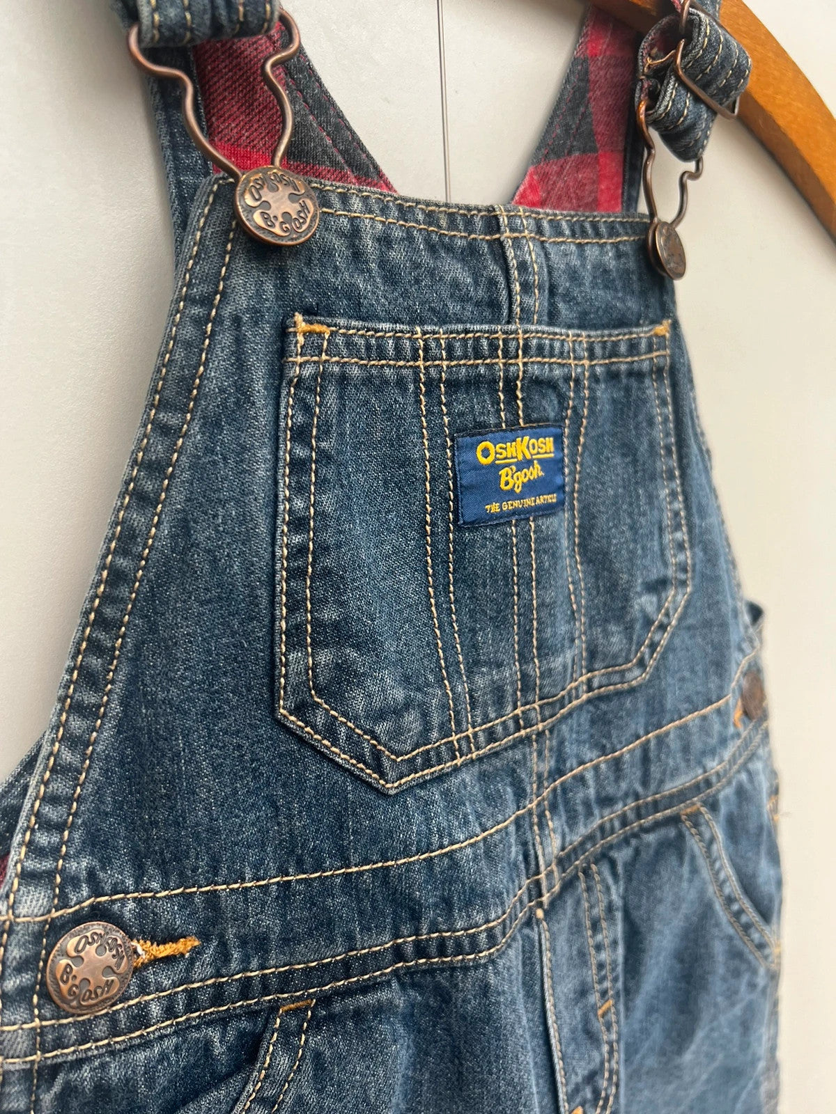 Oshkosh Red Gingham Turn Up Denim Dungarees 24M