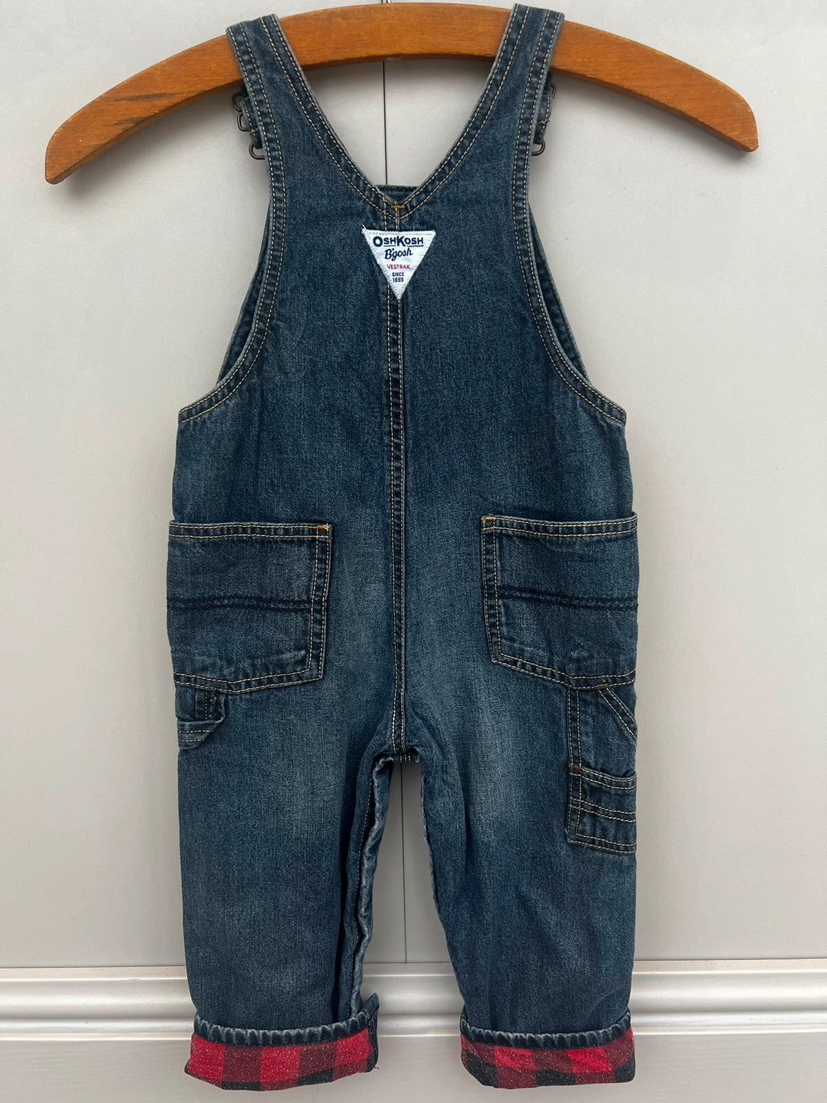 Oshkosh Red Gingham Turn Up Denim Dungarees 24M