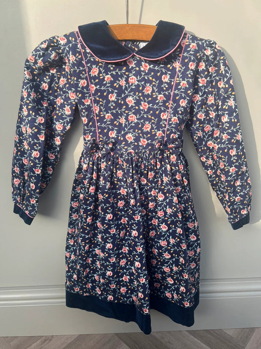 Chicaloo Vintage Girls Dress Cotton Floral Navy