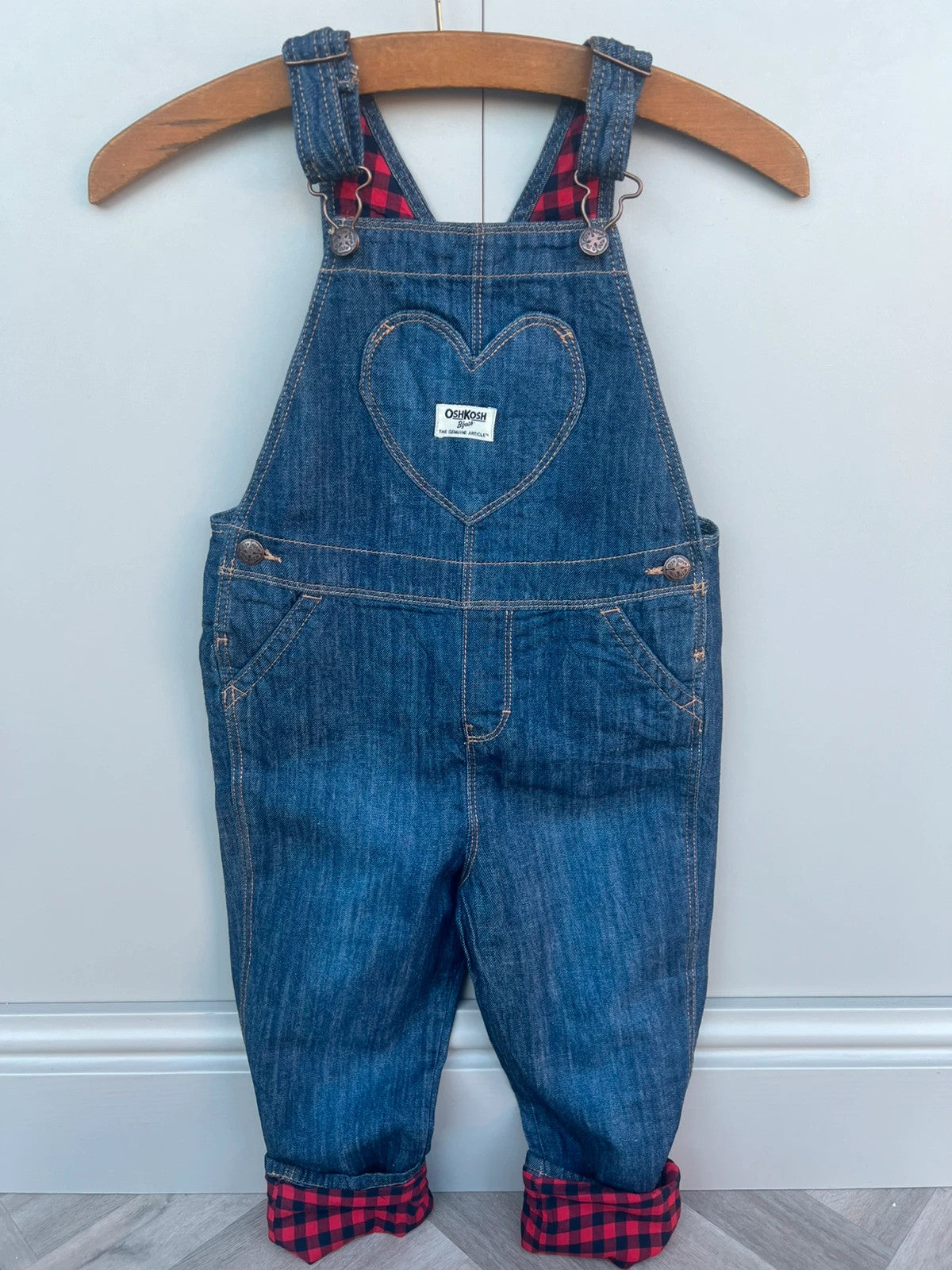 Oshkosh Denim Red Gingham Turn Up Dungarees 5T