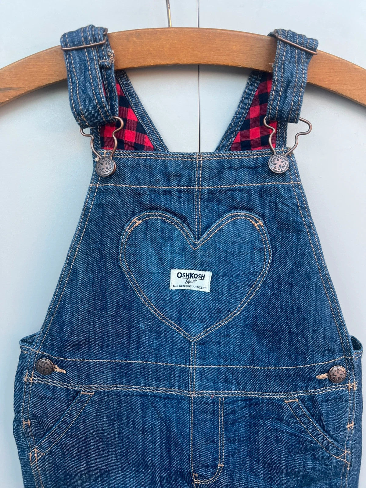 Oshkosh Denim Red Gingham Turn Up Dungarees 5T