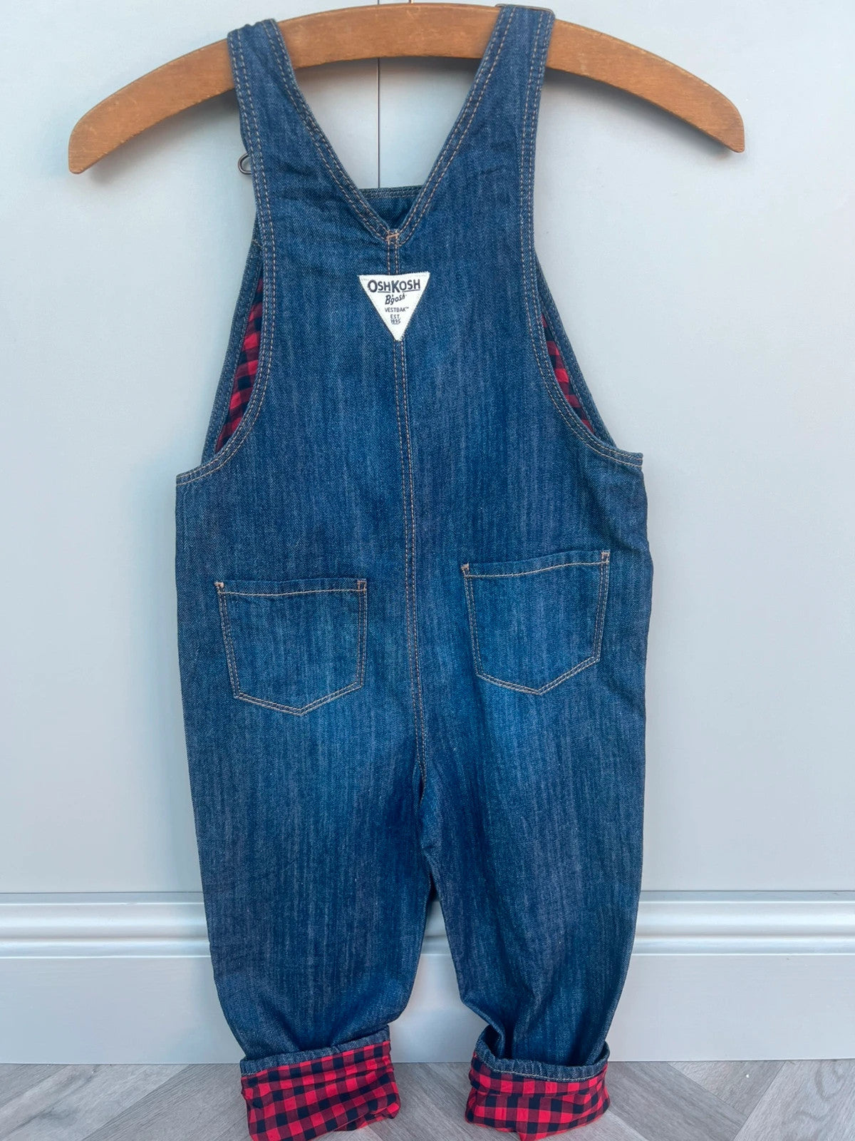 Oshkosh Denim Red Gingham Turn Up Dungarees 5T