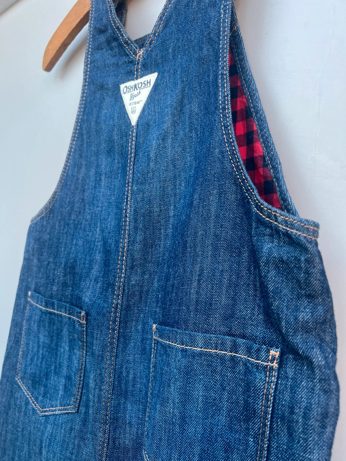 Oshkosh Denim Red Gingham Turn Up Dungarees 5T