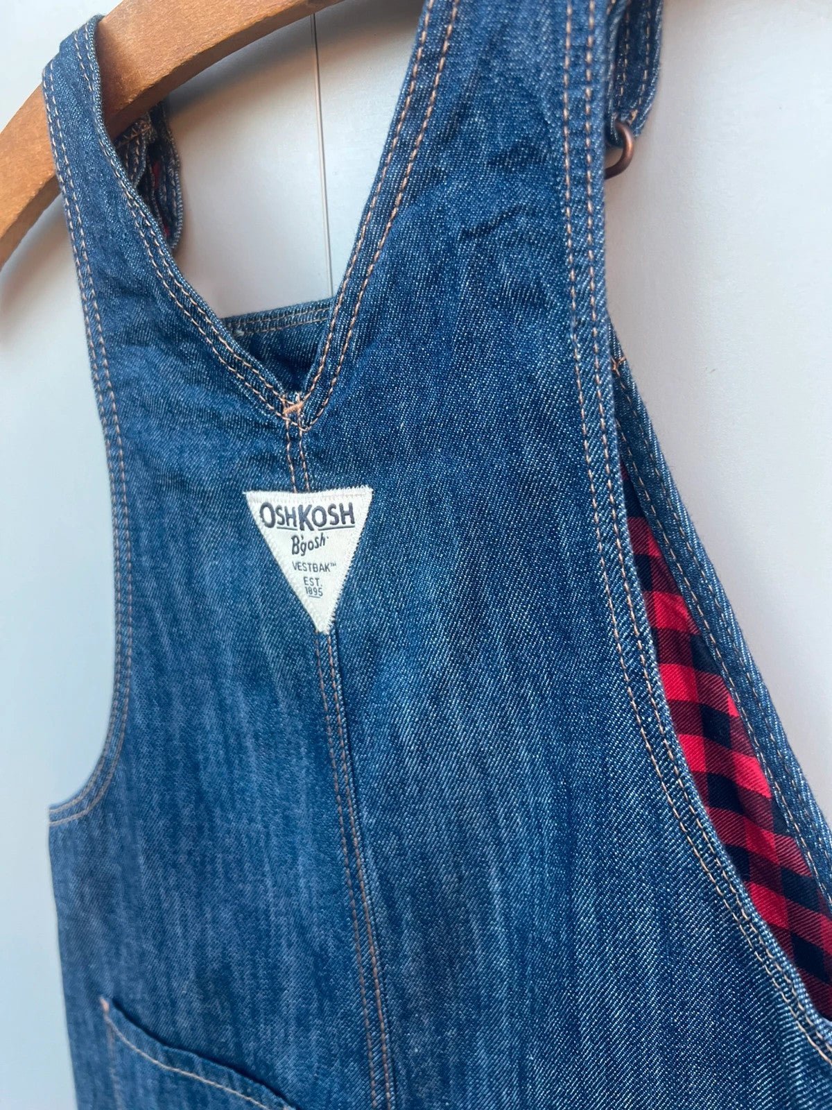 Oshkosh Denim Red Gingham Turn Up Dungarees 5T