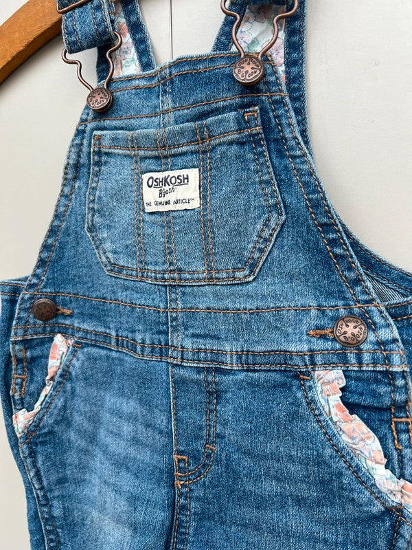 Oshkosh Floral Denim Turn Up Dungarees 6M
