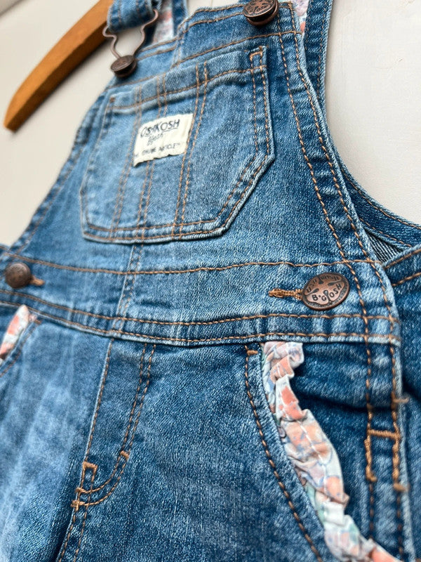 Oshkosh Floral Denim Turn Up Dungarees 6M