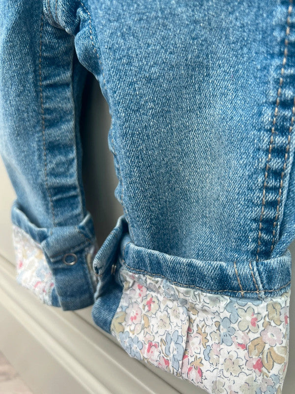 Oshkosh Denim Floral Turn Up Dungarees 12M