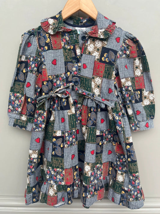 Vintage Autumn / Winter Patchwork Dress Age 2