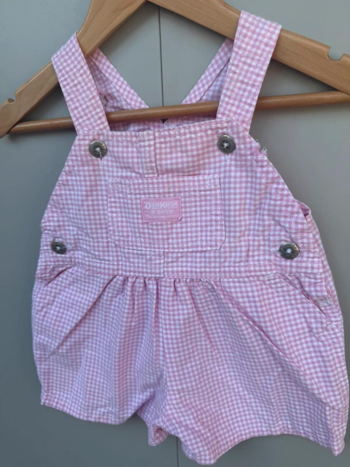 RARE Oshkosh 90s Vintage Shortall Gingham Pink Dungarees 12M