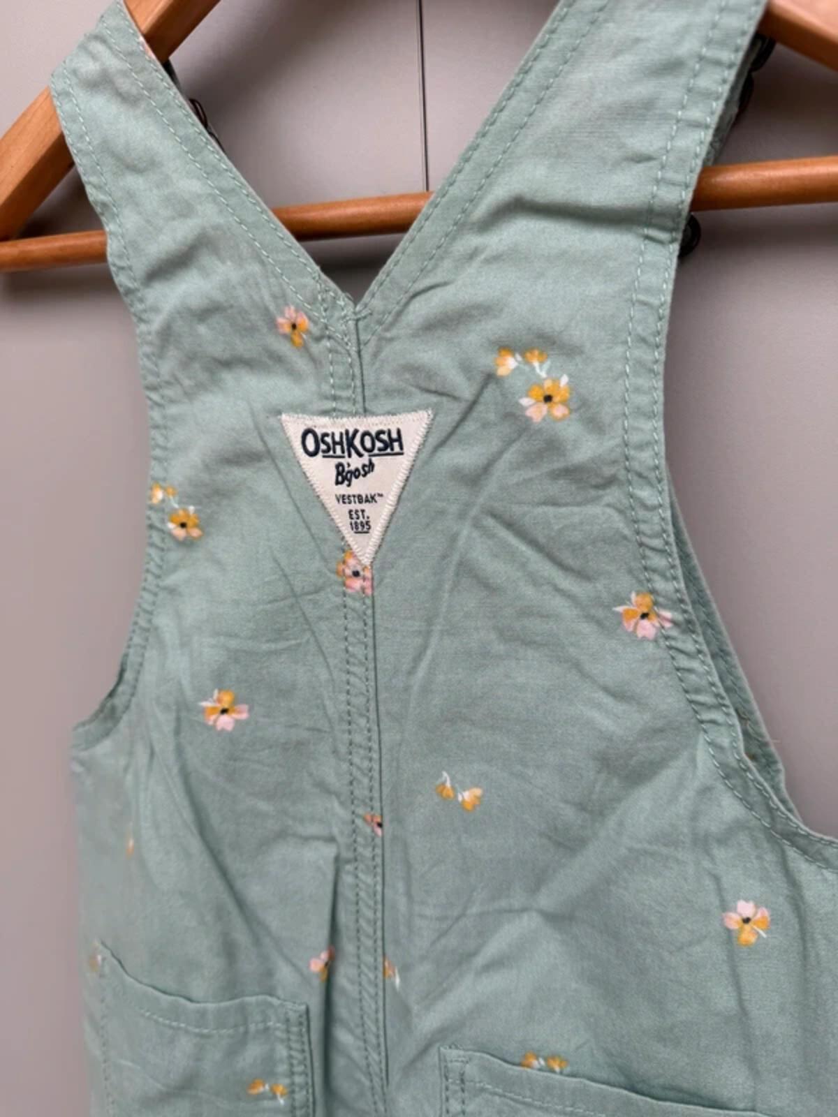 Oshkosh Green Floral Dungaree Shortalls 18M