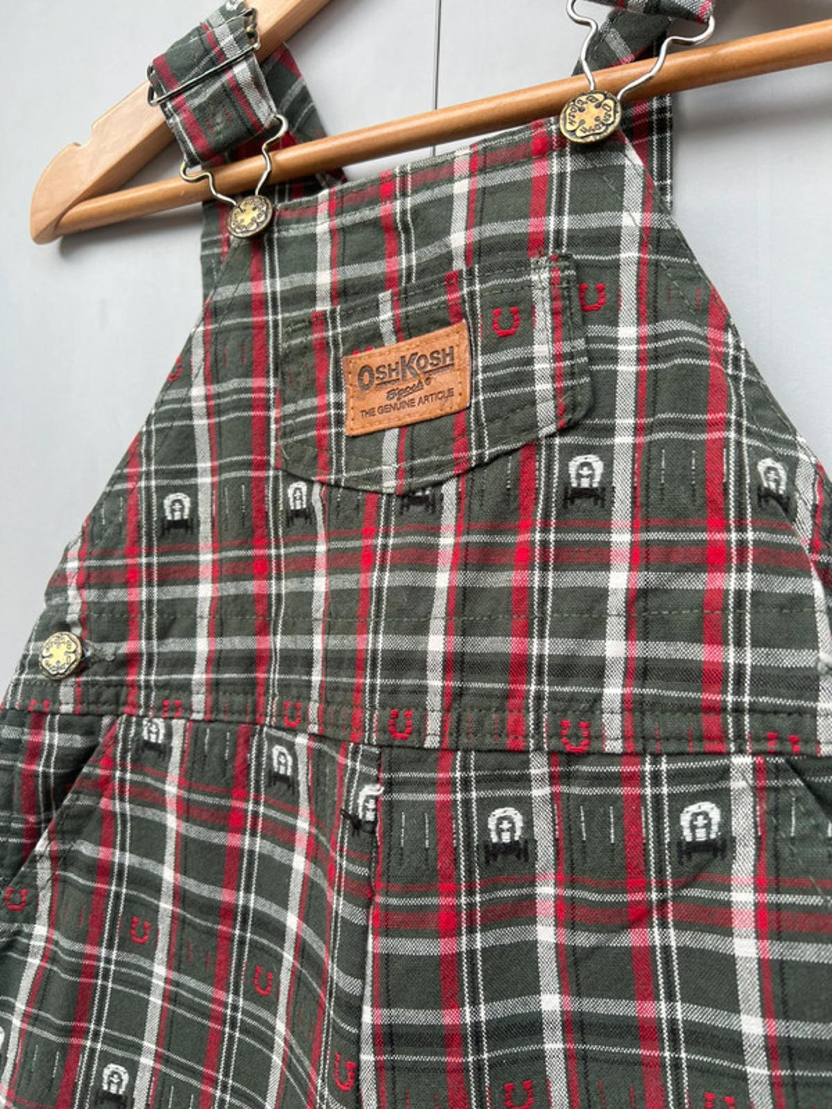 RARE Oshkosh Khaki Check Dungarees 12M