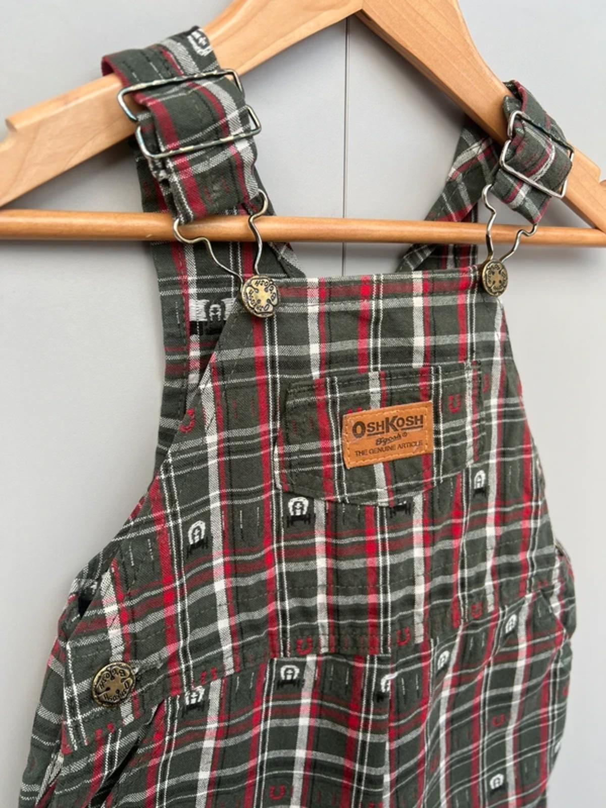 RARE Oshkosh Khaki Check Dungarees 12M