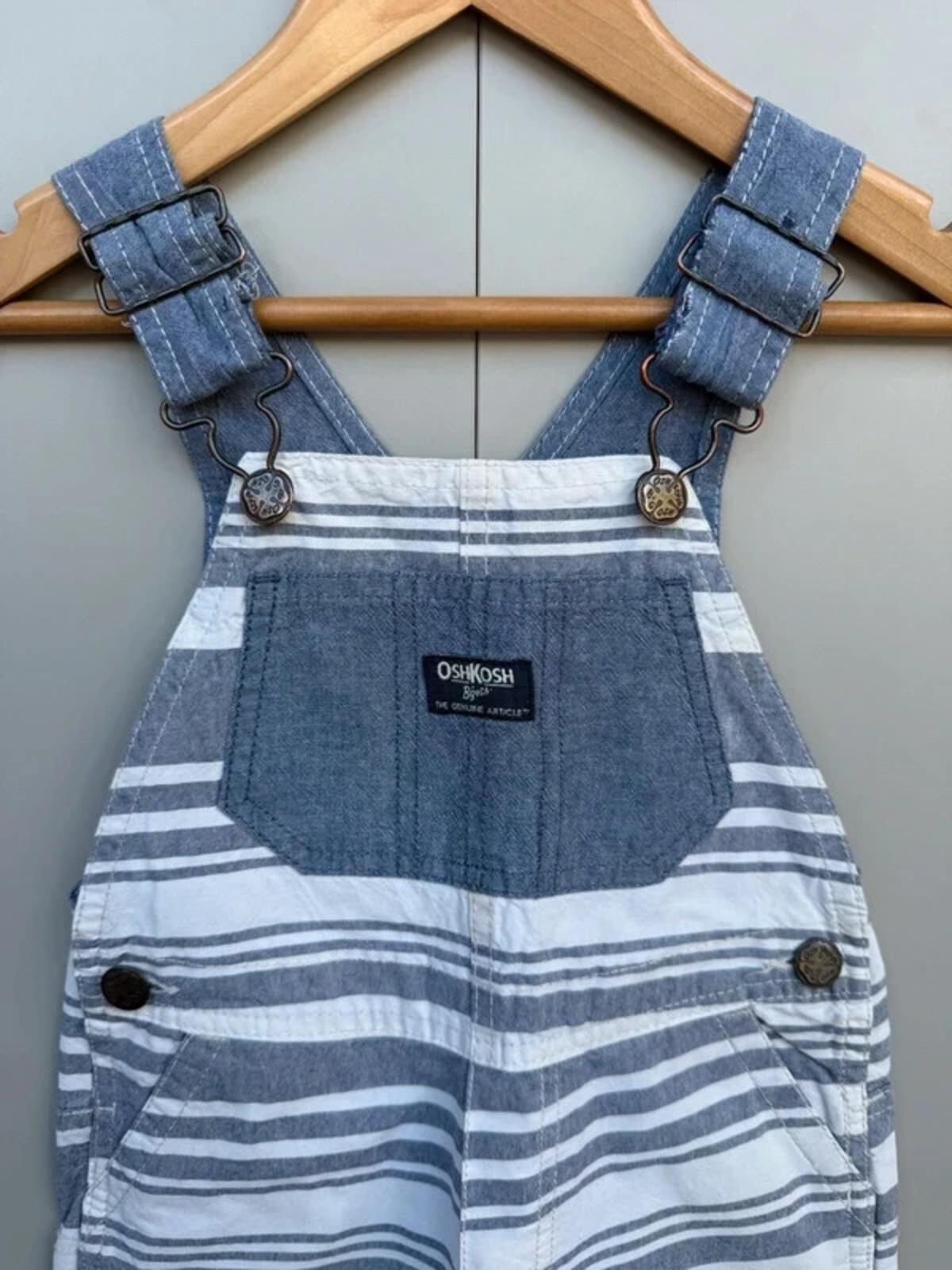Oshkosh Striped Blue Shortall Dungarees 3T