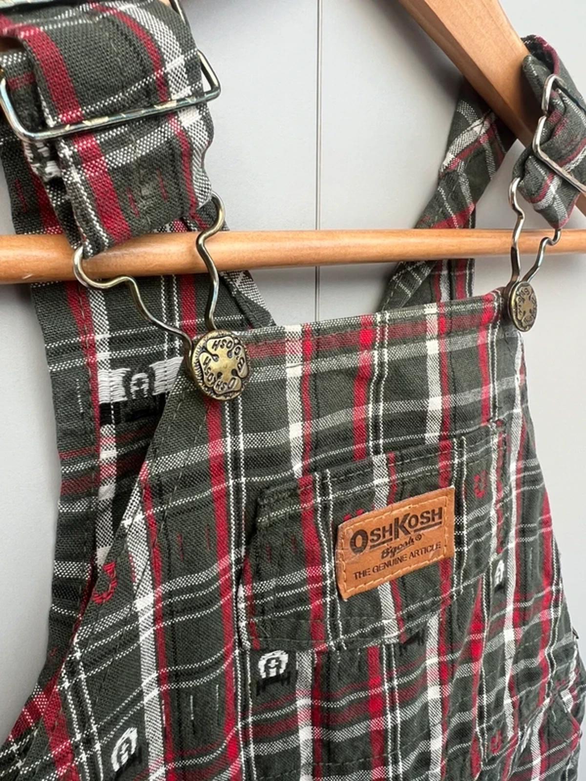 RARE Oshkosh Khaki Check Dungarees 12M