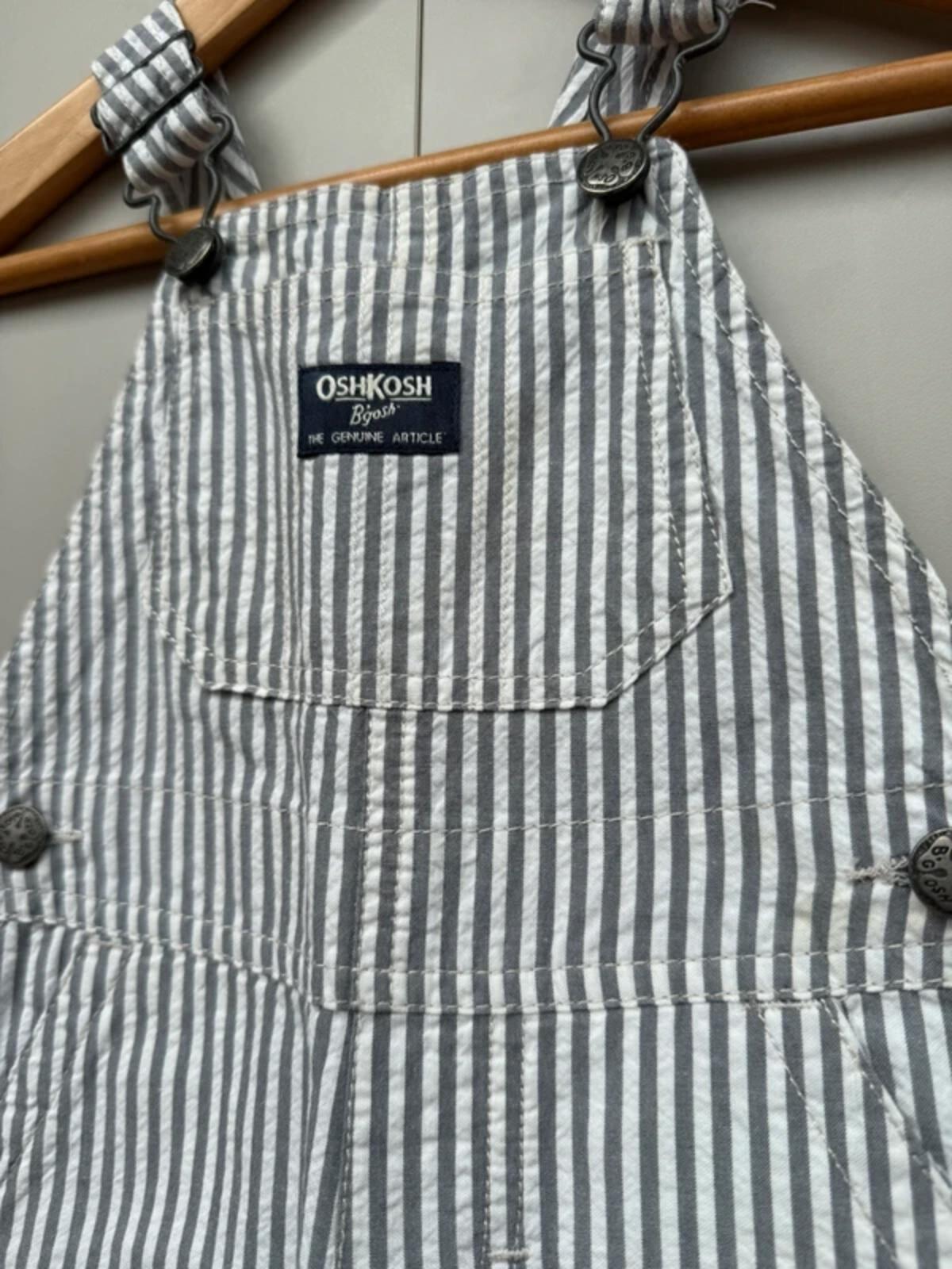 Oshkosh Grey Striped Shortalls 12M