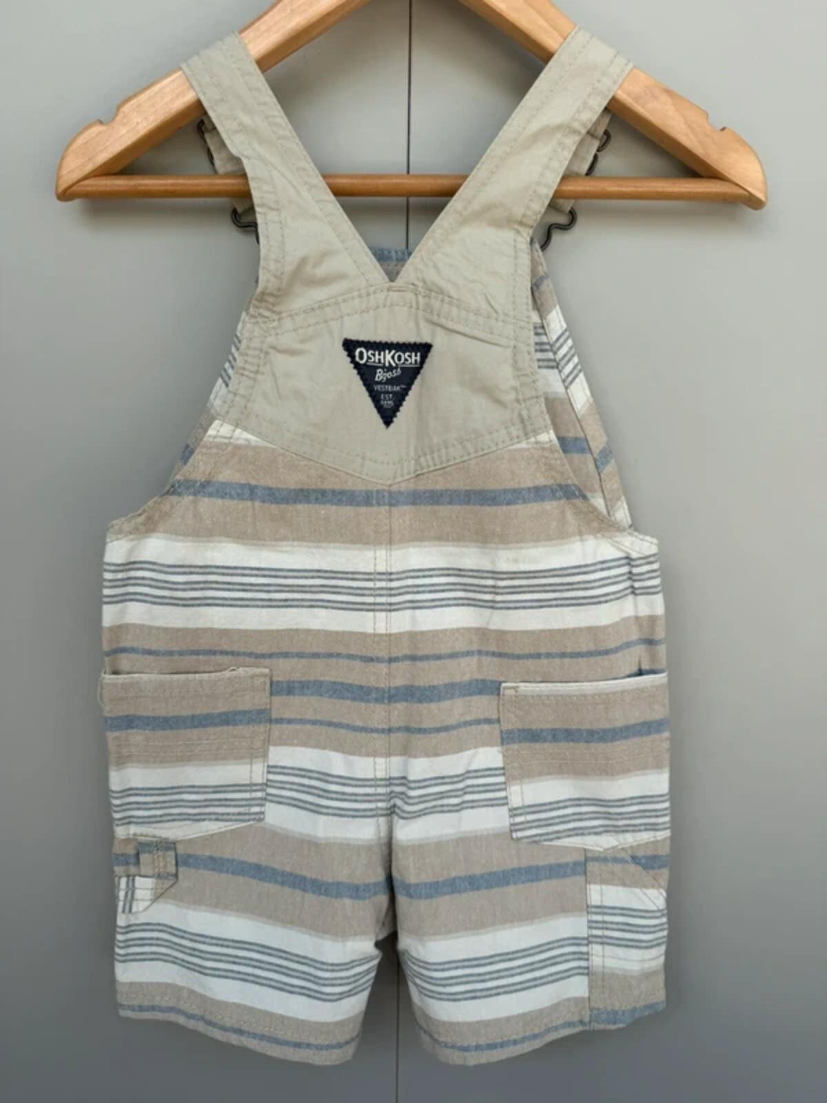 Oshkosh Beige Stripe Shortall Dungarees 18M