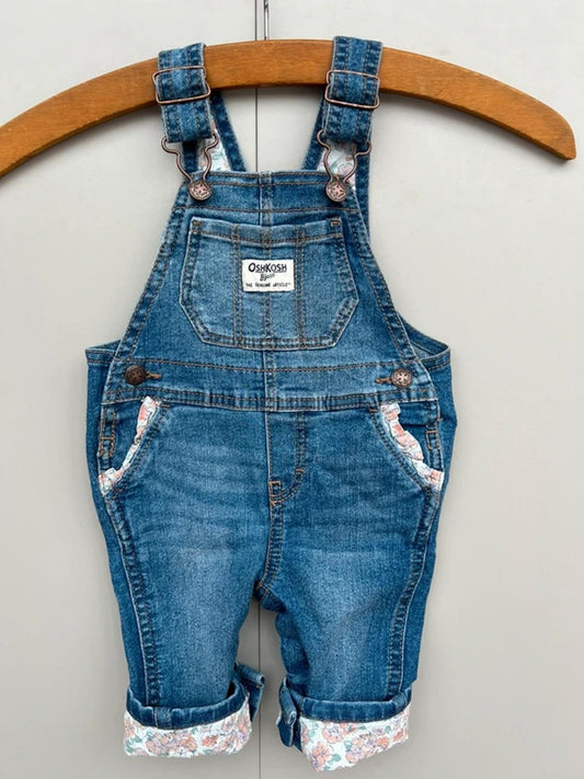 Oshkosh Floral Denim Turn Up Dungarees 6M