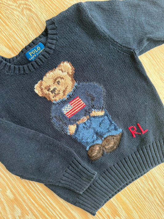 Unisex Polo Bear Cotton Navy Knit Jumper 3T