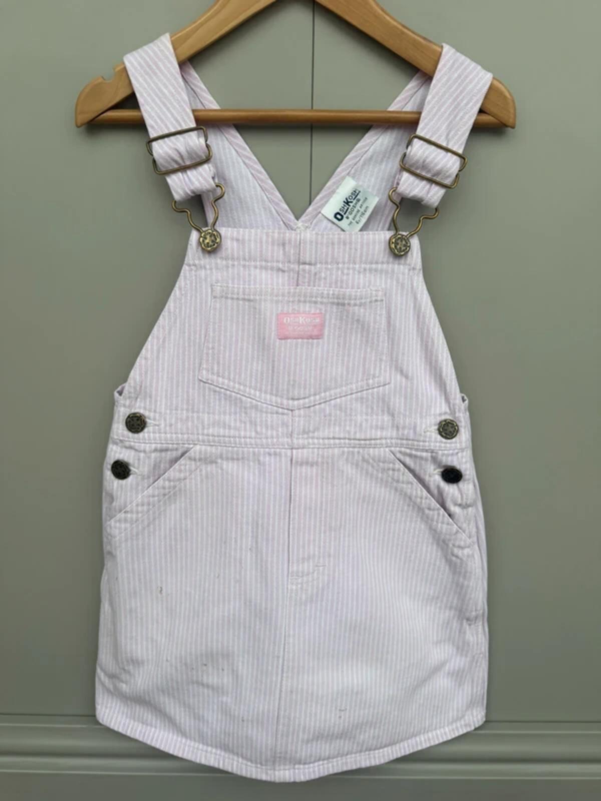 Oshkosh Vintage Rose Pink Hickory Dungaree Dress 6Y