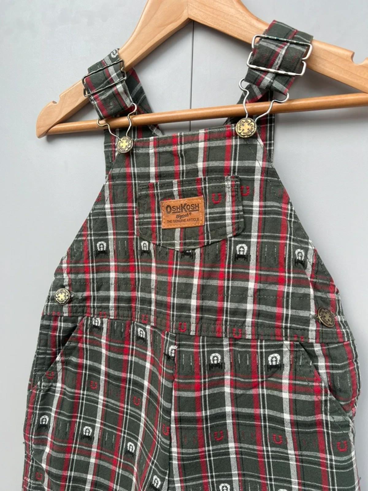 RARE Oshkosh Khaki Check Dungarees 12M