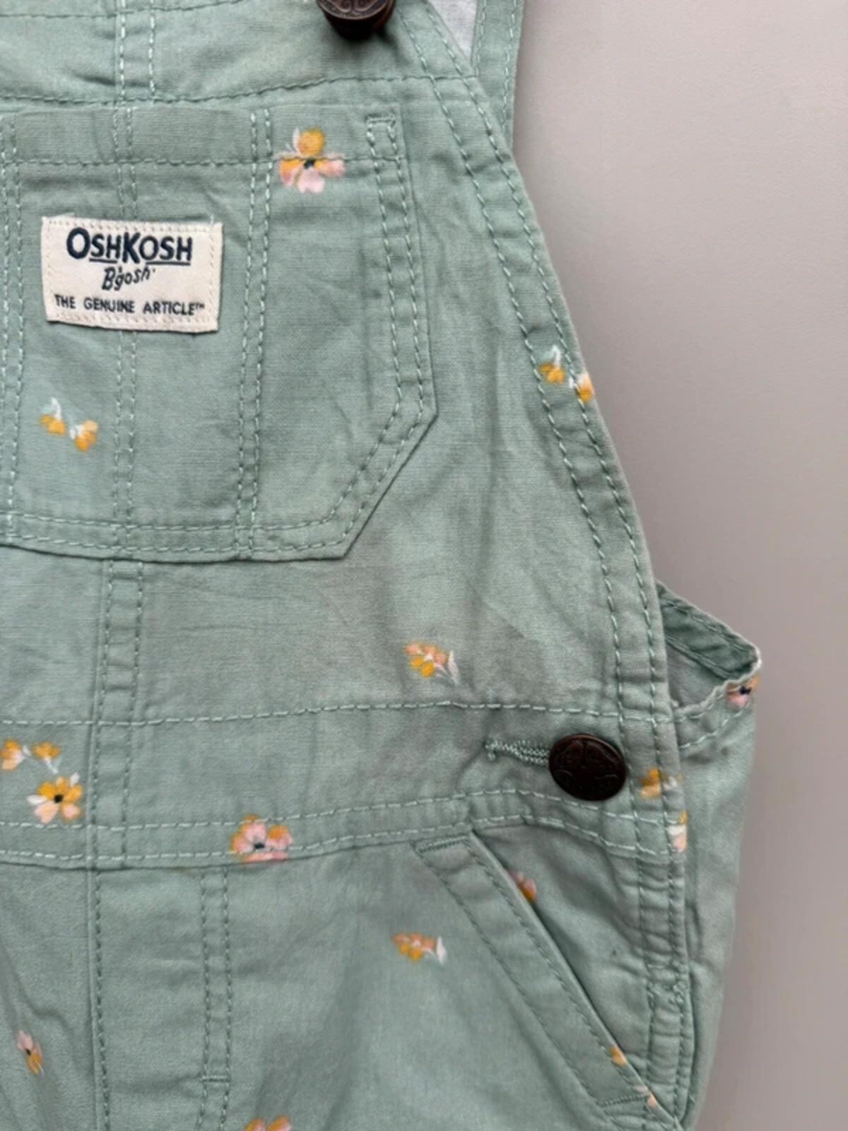 Oshkosh Green Floral Dungaree Shortalls 18M