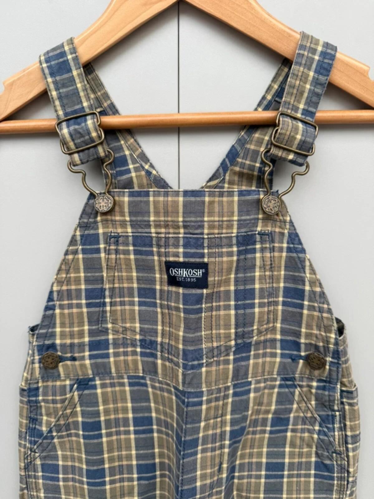 Oshkosh Vintage Khaki Check Dungarees 18M