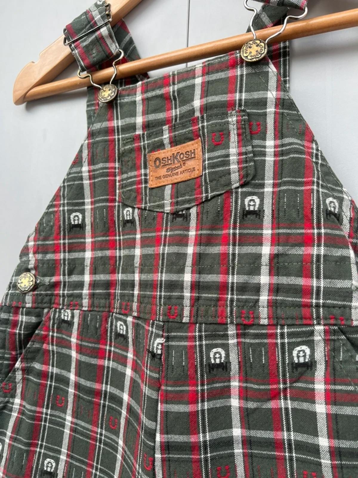 RARE Oshkosh Khaki Check Dungarees 12M