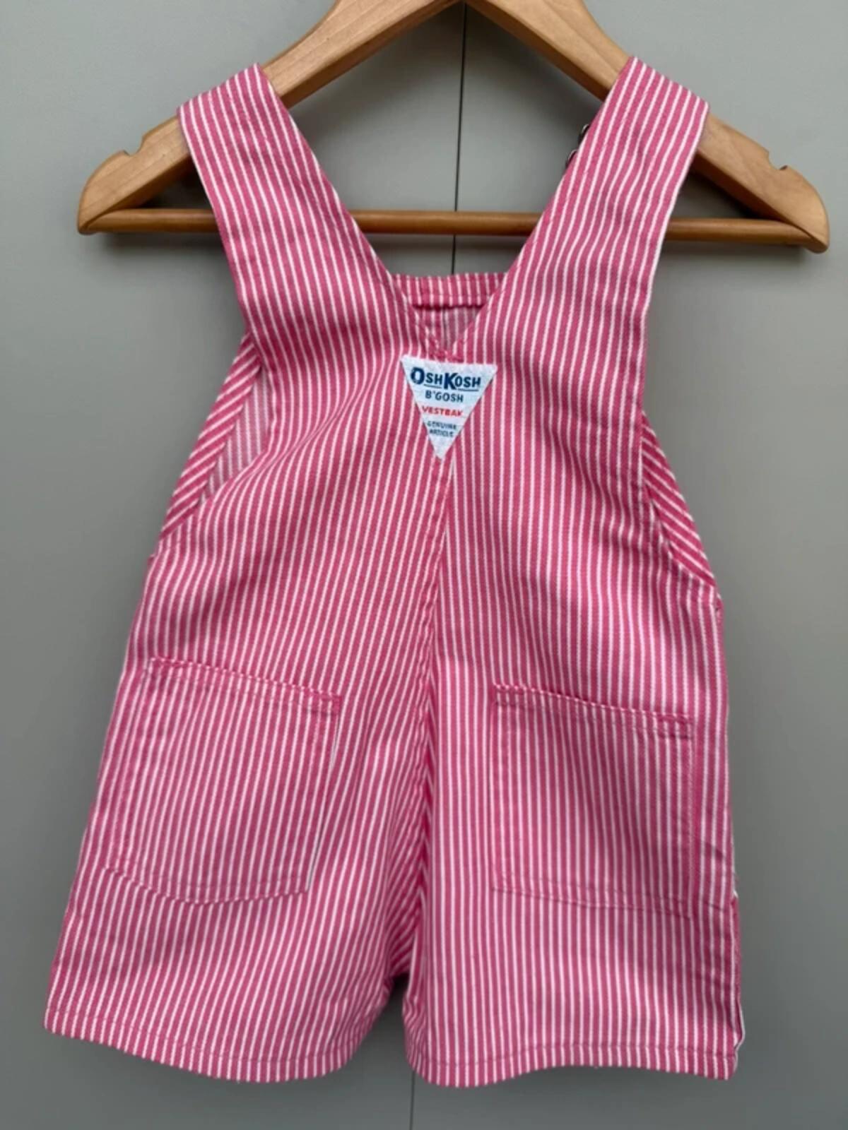 Oshkosh Vintage 80s USA Hickory Pink Shortall Dungarees 3T