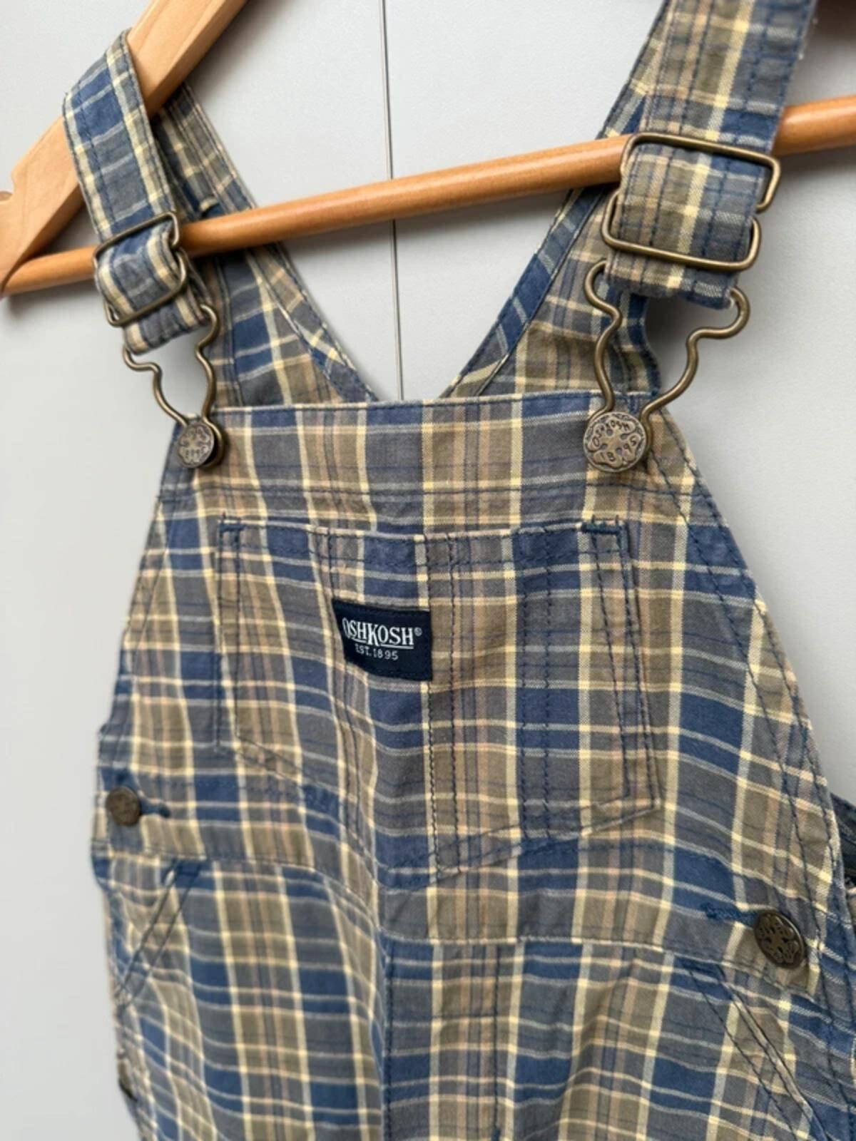 Oshkosh Vintage Khaki Check Dungarees 18M
