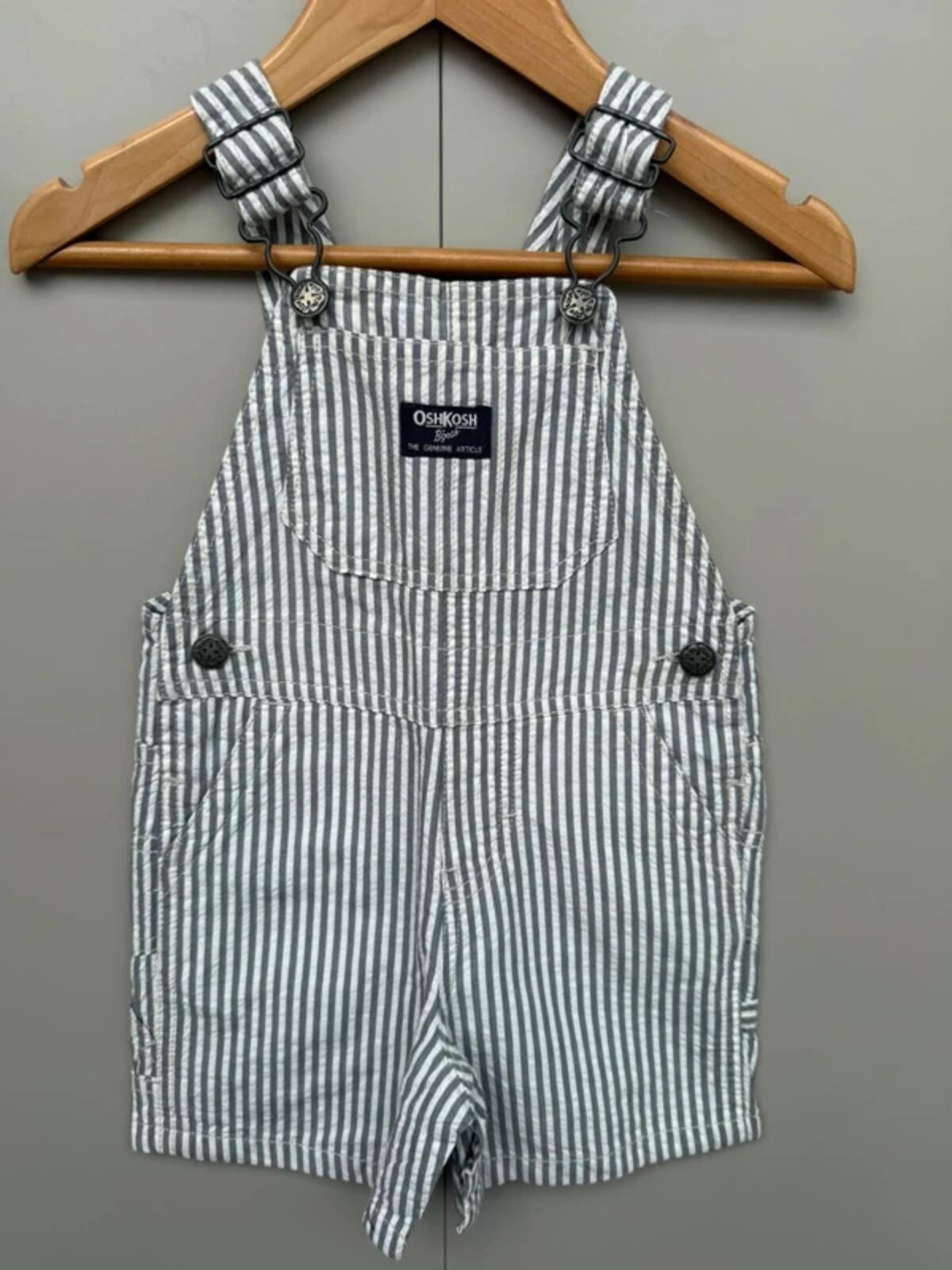 Oshkosh Grey Striped Shortalls 12M