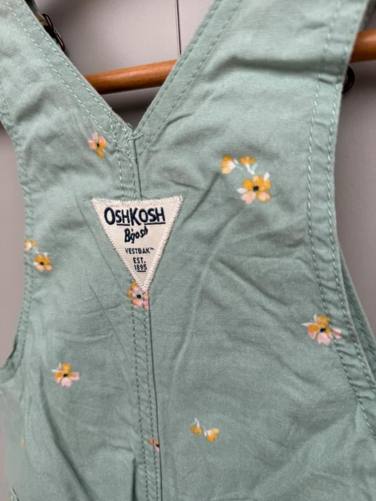 Oshkosh Green Floral Dungaree Shortalls 18M