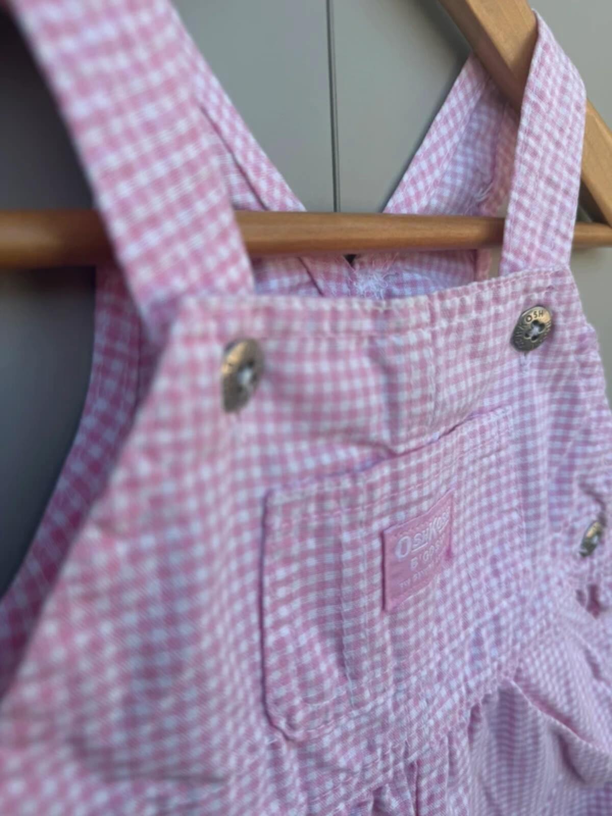 RARE Oshkosh 90s Vintage Shortall Gingham Pink Dungarees 12M