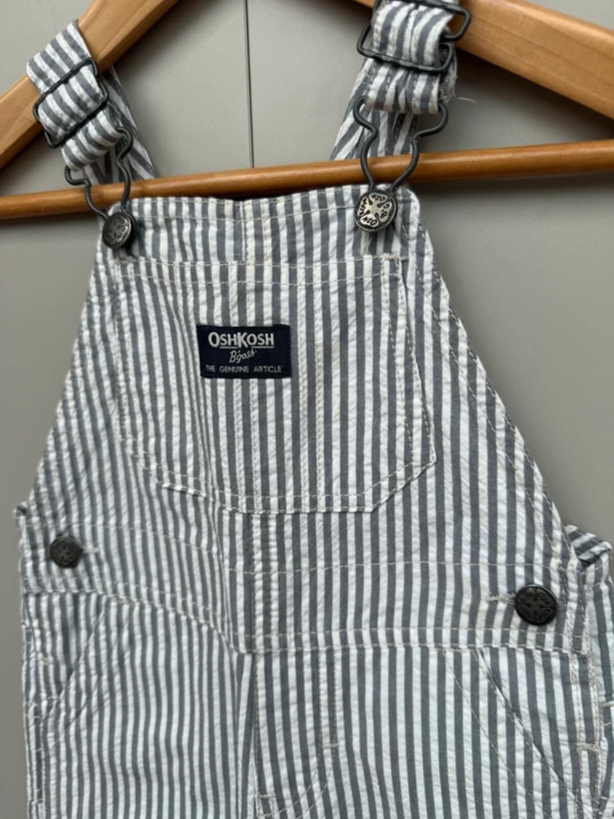 Oshkosh Grey Striped Shortalls 12M