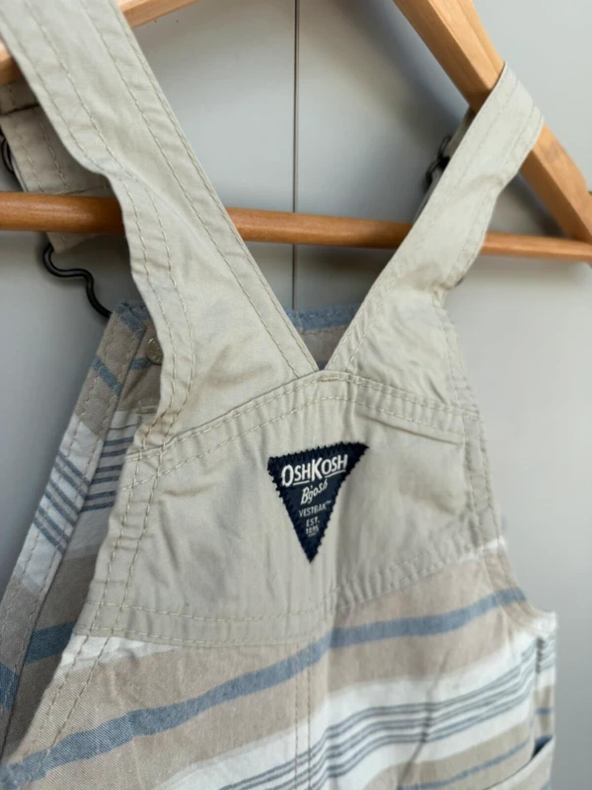 Oshkosh Beige Stripe Shortall Dungarees 18M