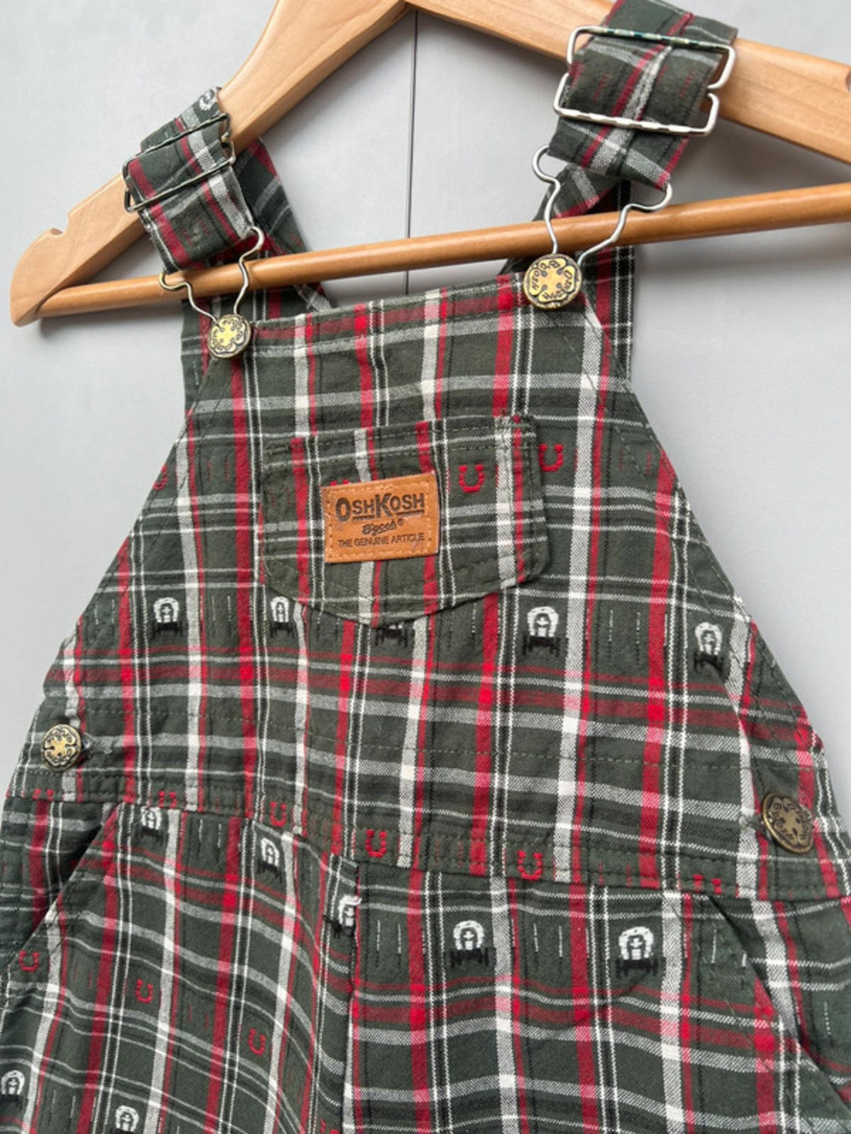 RARE Oshkosh Khaki Check Dungarees 12M