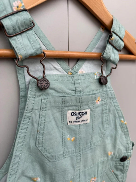 Oshkosh Green Floral Dungaree Shortalls 18M