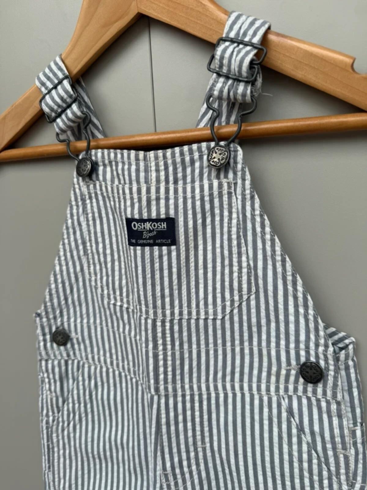 Oshkosh Grey Striped Shortalls 12M